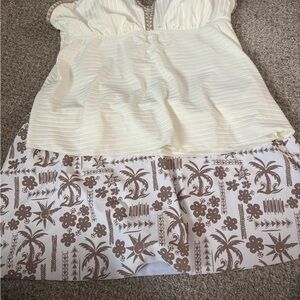 Cream and Brown Patterned tankini